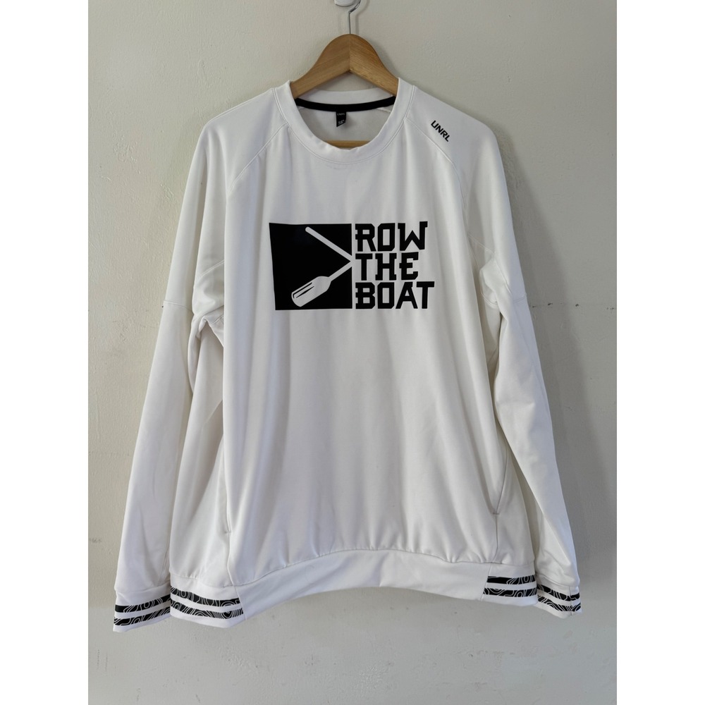 UNRL Row The Boat Mens White Graphic Performance Sweatshirt XL Pockets Raglan